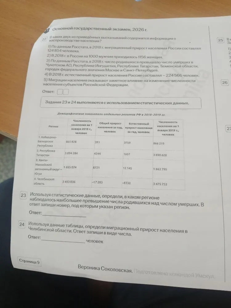 В каких двух из приведённых высказываний содержится информация о воспроизводстве населения?