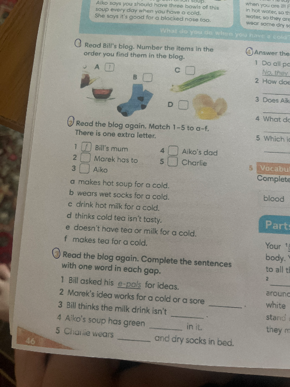 Read the blog again. Complete the sentences with one word in each gap.