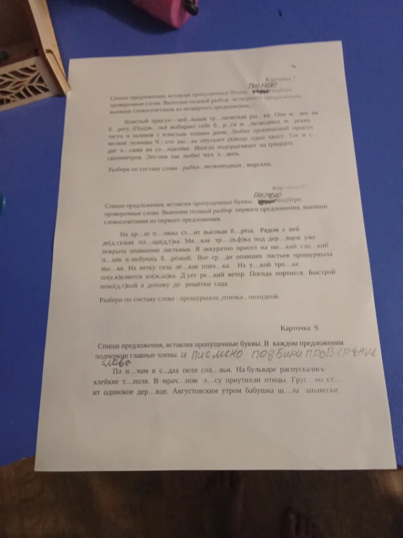 Спиши предложения, вставляя пропущенные буквы. В каждом предложении подчеркни главные члены.