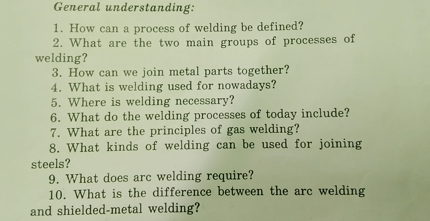 General understanding: 1. How can a process of welding be defined?