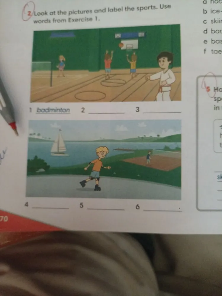 Look at the pictures and label the sports. Use words from Exercise 1.