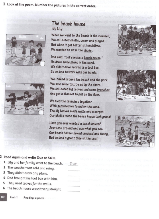 Look at the poem. Number the pictures in the correct order.
