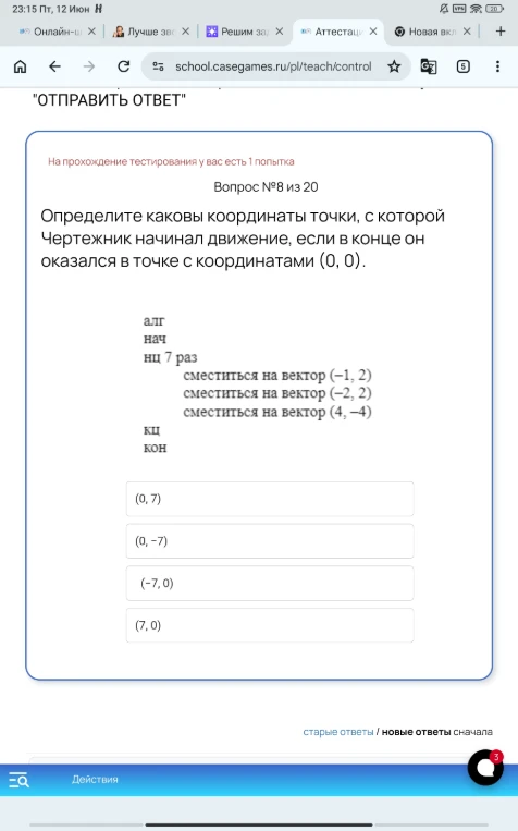 Определите каковы координаты точки, с которой Чертежник начинал движение, если в конце он оказался в точке с координатами (0, 0).