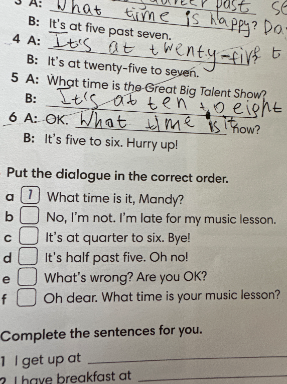 Put the dialogue in the correct order.