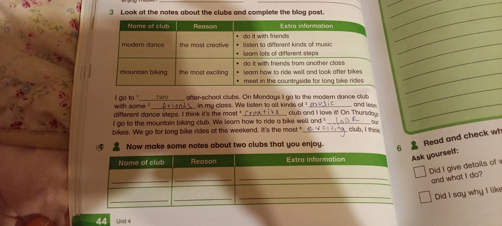Now make some notes about two clubs that you enjoy.