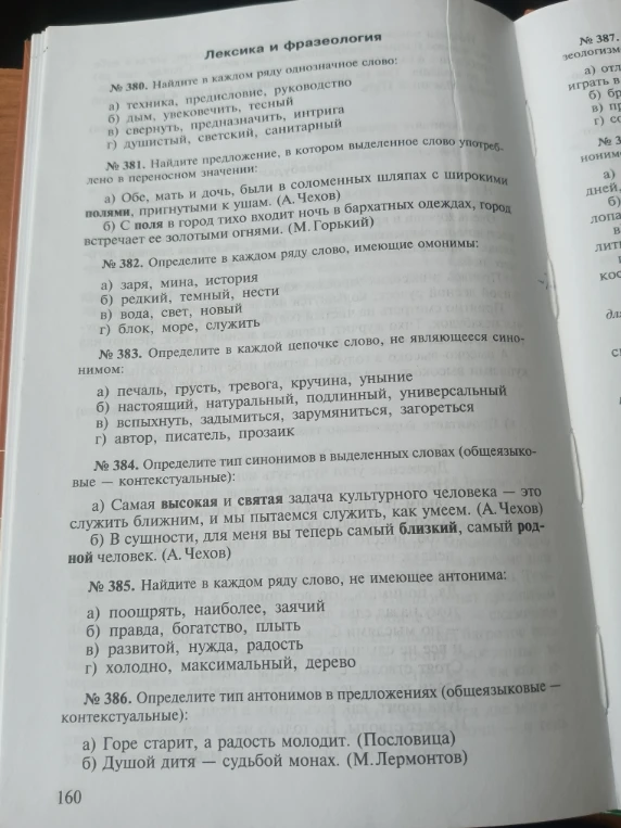 № 380. Найдите в каждом ряду однозначное слово: