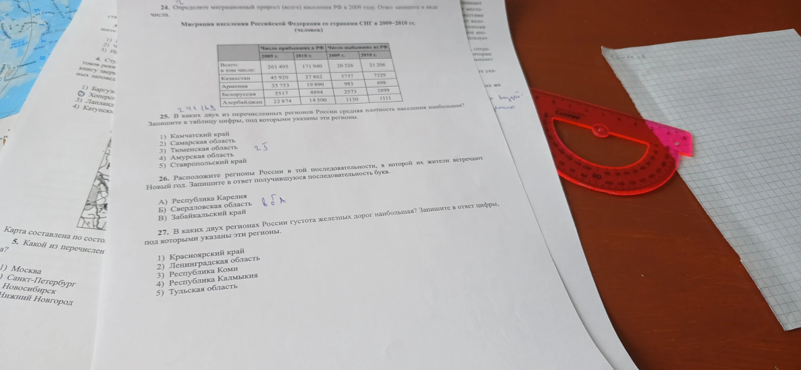 24. Определите миграционный прирост (всего) населения РФ в 2009 году.