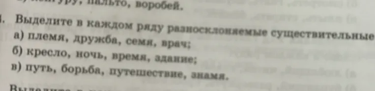 Выделите в каждом ряду разносклоняемые существительные