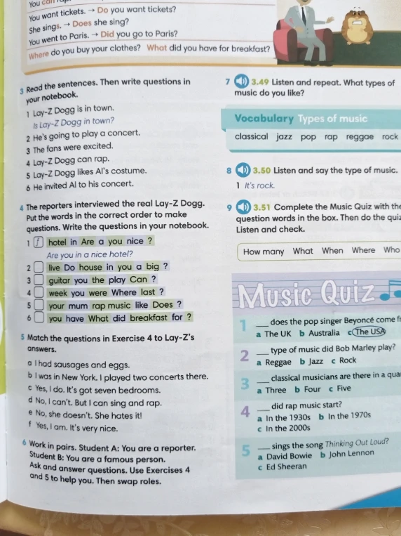 Read the sentences. Then write questions in your notebook.