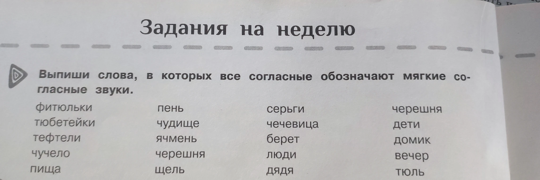 Выпиши слова, в которых все согласные обозначают мягкие согласные звуки.