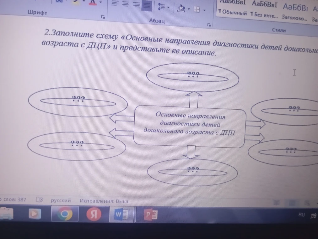 Заполните схему «Основные направления диагностики детей дошкольного возраста с ДЦП» и представьте ее описание.