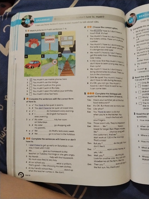 Match pictures A-F with sentences 1-6.