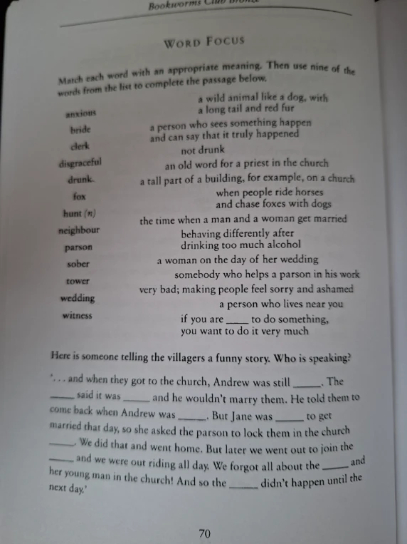 Match each word with an appropriate meaning. Then use nine of the words from the list to complete the passage below.