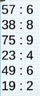 57 : 6 38 : 8 75 : 9 23 : 4 49 : 6 19 : 2