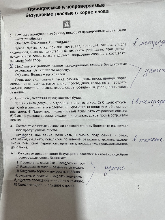 1. Вставьте пропущенные буквы, подобрав проверочные слова. Запишите по образцу.