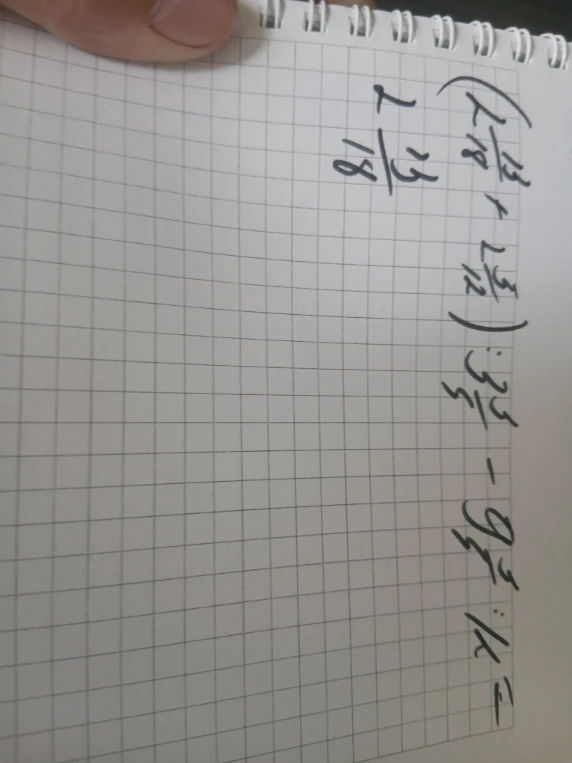 (1 13/18 + 2 5/12) : 3 3/5 - 9 5/14 : 14 =