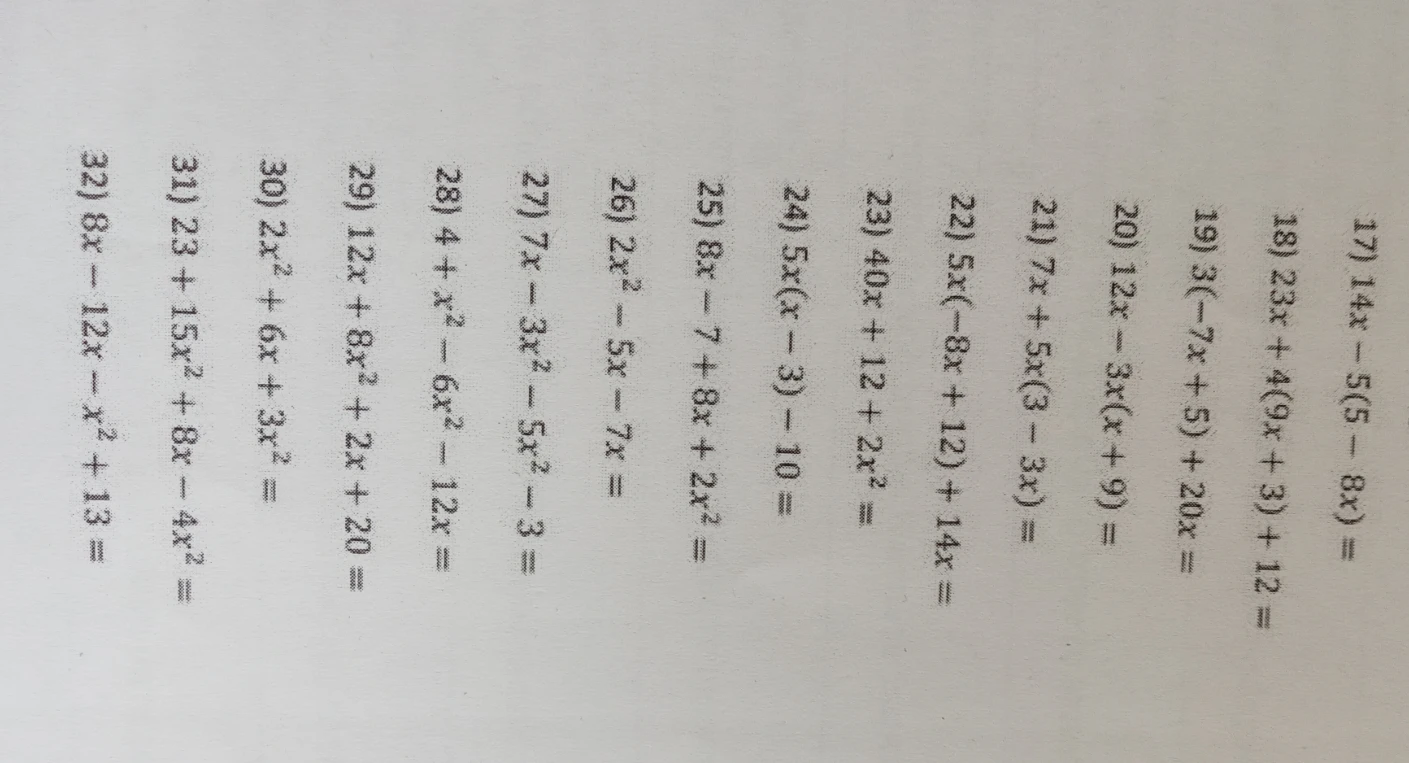 17) 14x - 5(5 - 8x) =