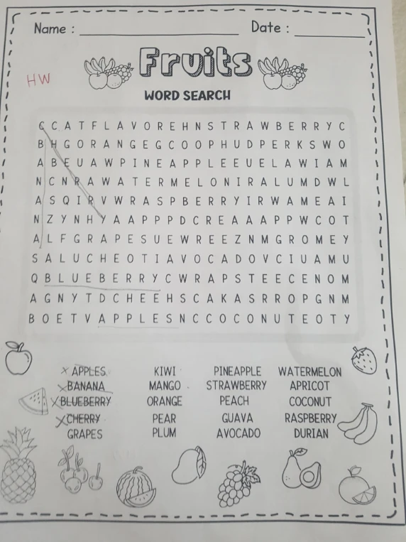 Fruits WORD SEARCH
