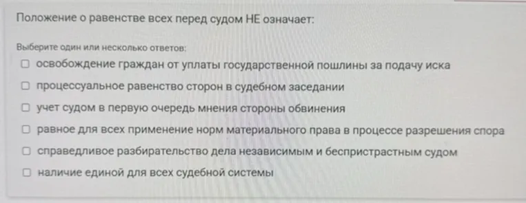 Положение о равенстве всех перед судом НЕ означает: