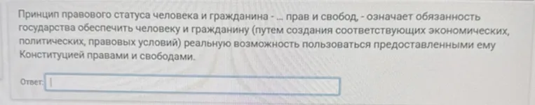 Принцип правового статуса человека и гражданина - ... прав и свобод, - означает обязанность государства обеспечить человеку и гражданину реальную возможность пользоваться предоставленными ему Конституцией правами и свободами.