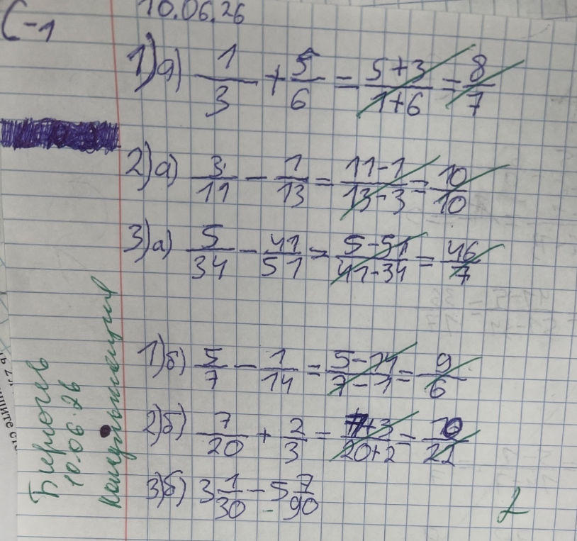 1)a) 1/3 + 5/6 = ...