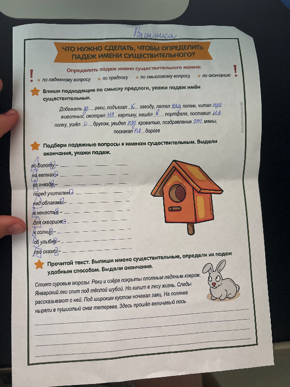 Подбери падежные вопросы к именам существительным. Выдели окончания, укажи падеж.