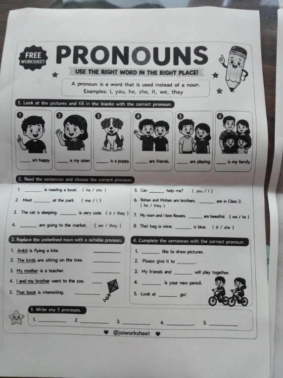 Look at the pictures and fill in the blanks with the correct pronoun.