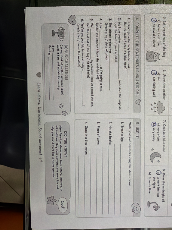 Complete the sentences using an idiom.