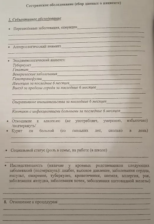 Карта наблюдения и ухода за пациентом