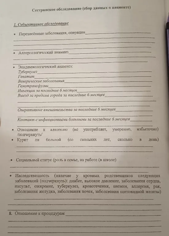 Карта наблюдения и ухода за пациентом
