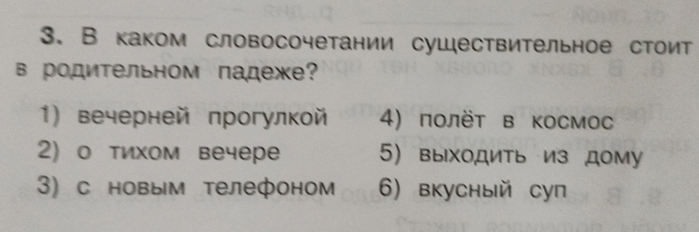 3. В каком словосочетании существительное стоит в родительном падеже?