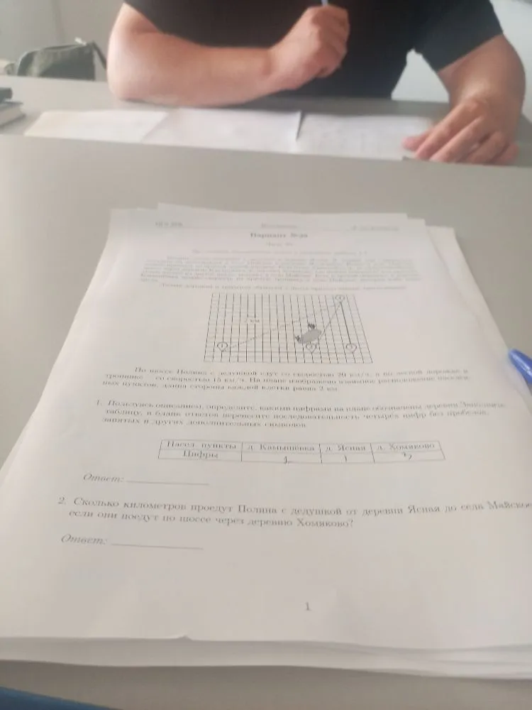 Пользуясь описанием, определите, какими цифрами на плане обозначены деревни. Заполните таблицу, в бланк ответов перенесите последовательность четырех цифр без пробелов, запятых и других дополнительных символов.