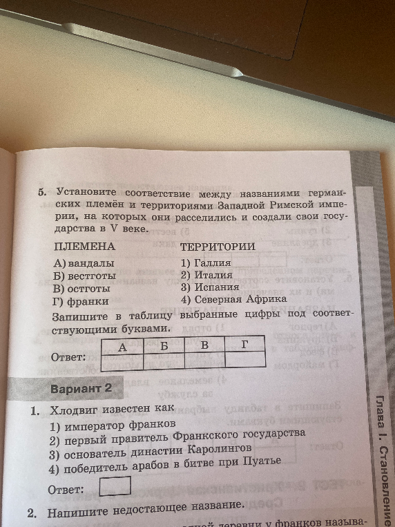Установите соответствие между названиями германских племен и территориями Западной Римской империи