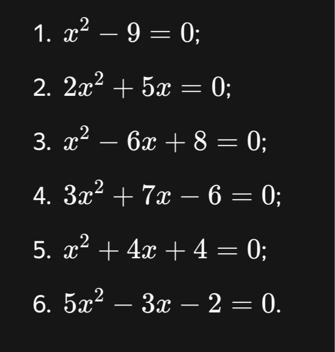 1. x^2 - 9 = 0;