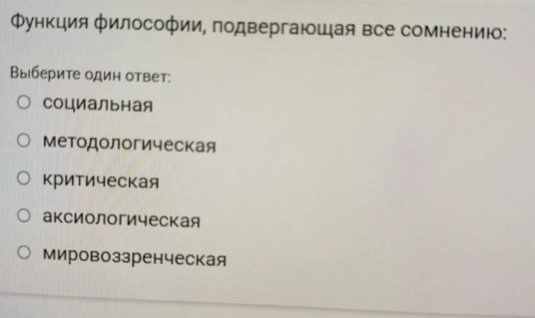 Функция философии, подвергающая все сомнению: