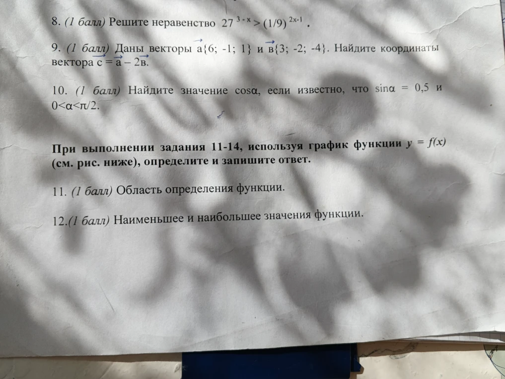8. (1 балл) Решите неравенство 27^{3 - x} > (1/9)^{2x - 1}.
