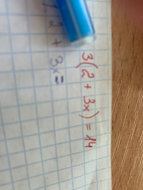 3(2 + 3x) = 14