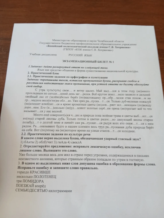 2.1. Практические задания по орфографии и пунктуации: перепишите текст, вставляя пропущенные буквы, раскрывая скобки и расставляя недостающие знаки препинания.