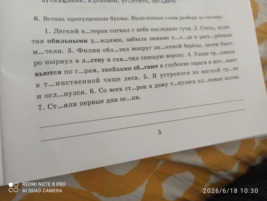 6. Вставь пропущенные буквы. Выделенные слова разбери по составу.