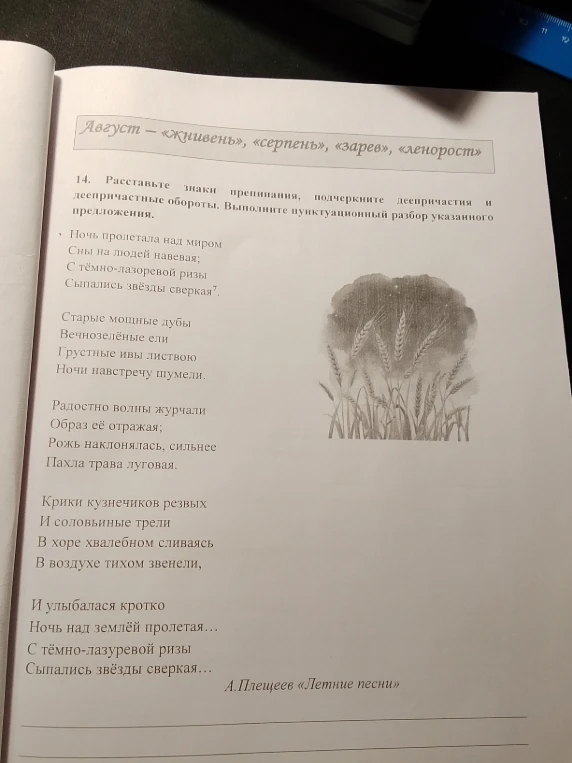 14. Расставьте знаки препинания, подчеркните деепричастия и деепричастные обороты. Выполните пунктуационный разбор указанного предложения.