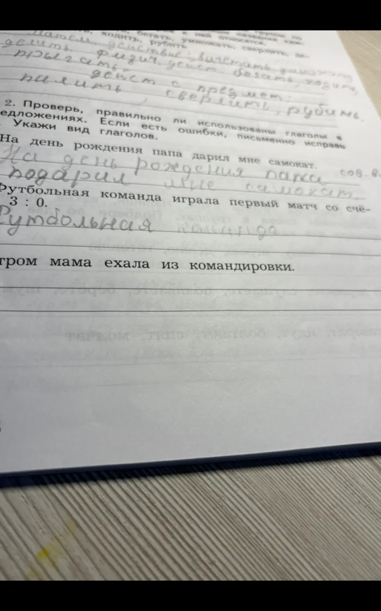 2. Проверь, правильно ли использованы глаголы в предложениях. Если есть ошибки, письменно исправь. Укажи вид глаголов.