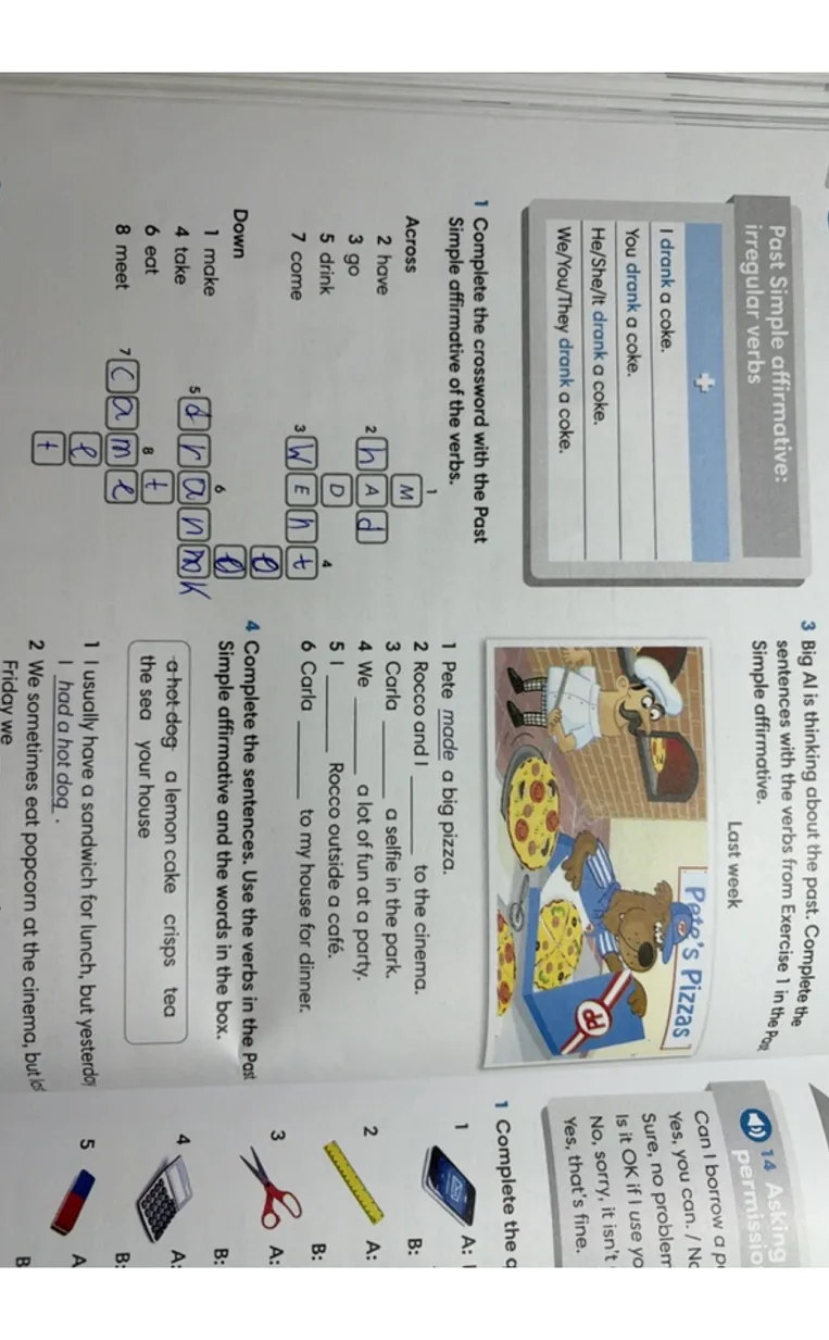 Complete the crossword with the Past Simple affirmative of the verbs.