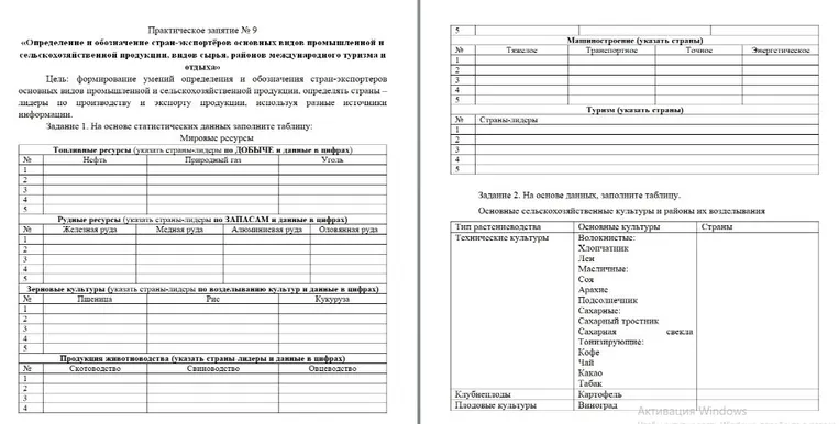Практическое занятие № 9 «Определение и обозначение стран-экспортёров основных видов промышленной и сельскохозяйственной продукции, видов сырья, районов международного туризма и отдыха»