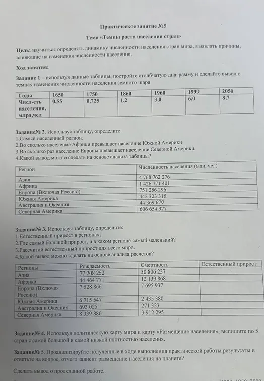 Практическое занятие №5: «Темпы роста населения стран»