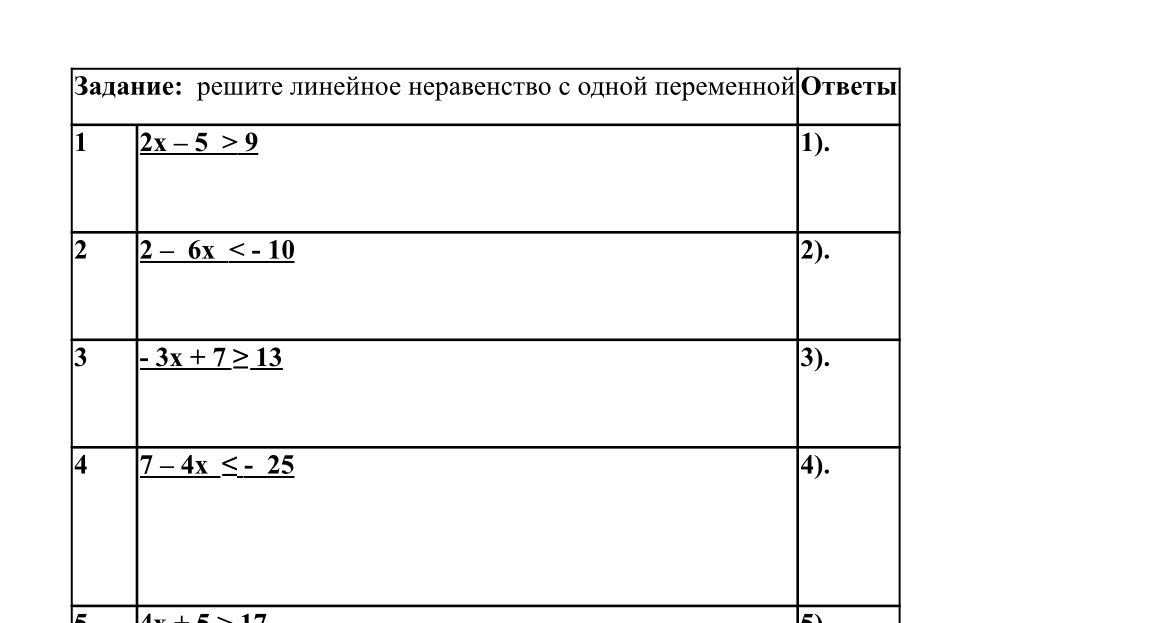 Задание: решите линейное неравенство с одной переменной