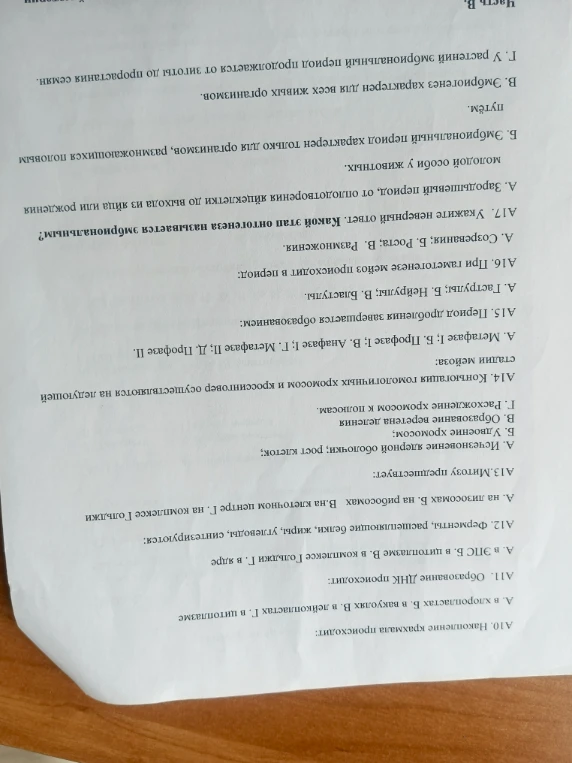 А10. Накопление крахмала происходит: