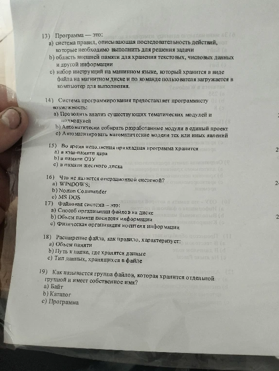 13) Программа — это: a) система правил, описывающая последовательность действий, которые необходимо выполнить для решения задачи