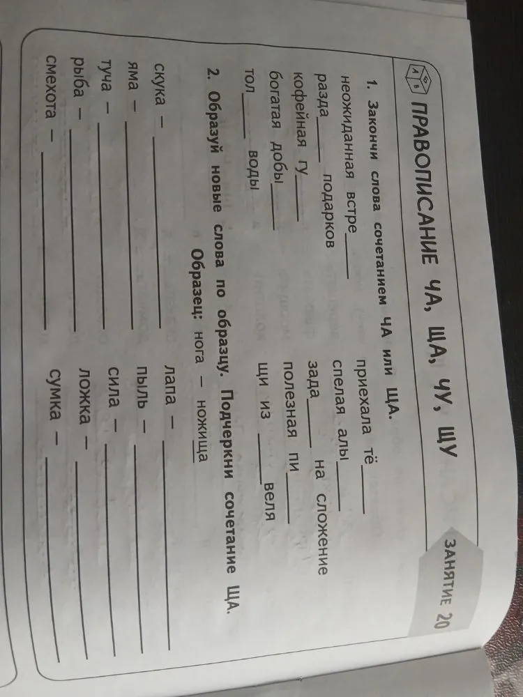 1. Закончи слова сочетанием ЧА или ЩА.