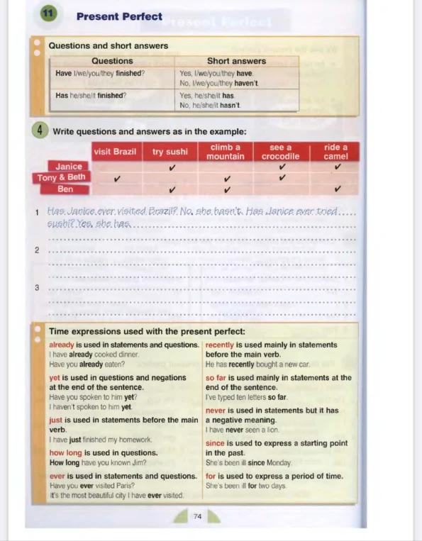 Write questions and answers as in the example: