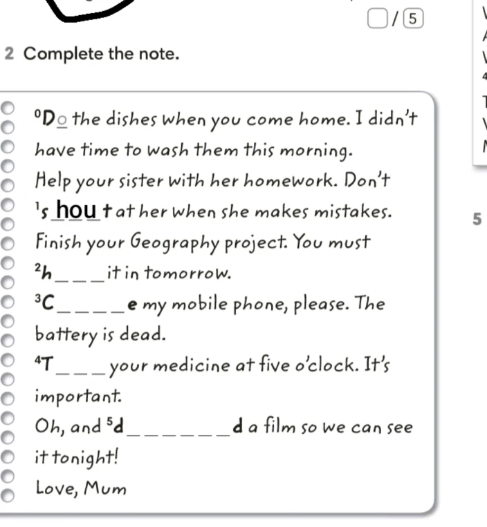 Complete the note.